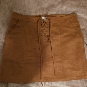 LC Lauren Conrad Brown Lace-Up Mini Skirt